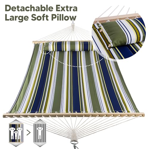 Image of SUNCREAT Double Hammocks 2 Person with Extra Large Pillow, Non Fading Tree Hammocks for Outside, Blue&Aqua