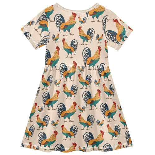 Toddler Girls Dress Summer Roosters Dresses Short Sleeve Clothes Casual Sundress 2-8Y2