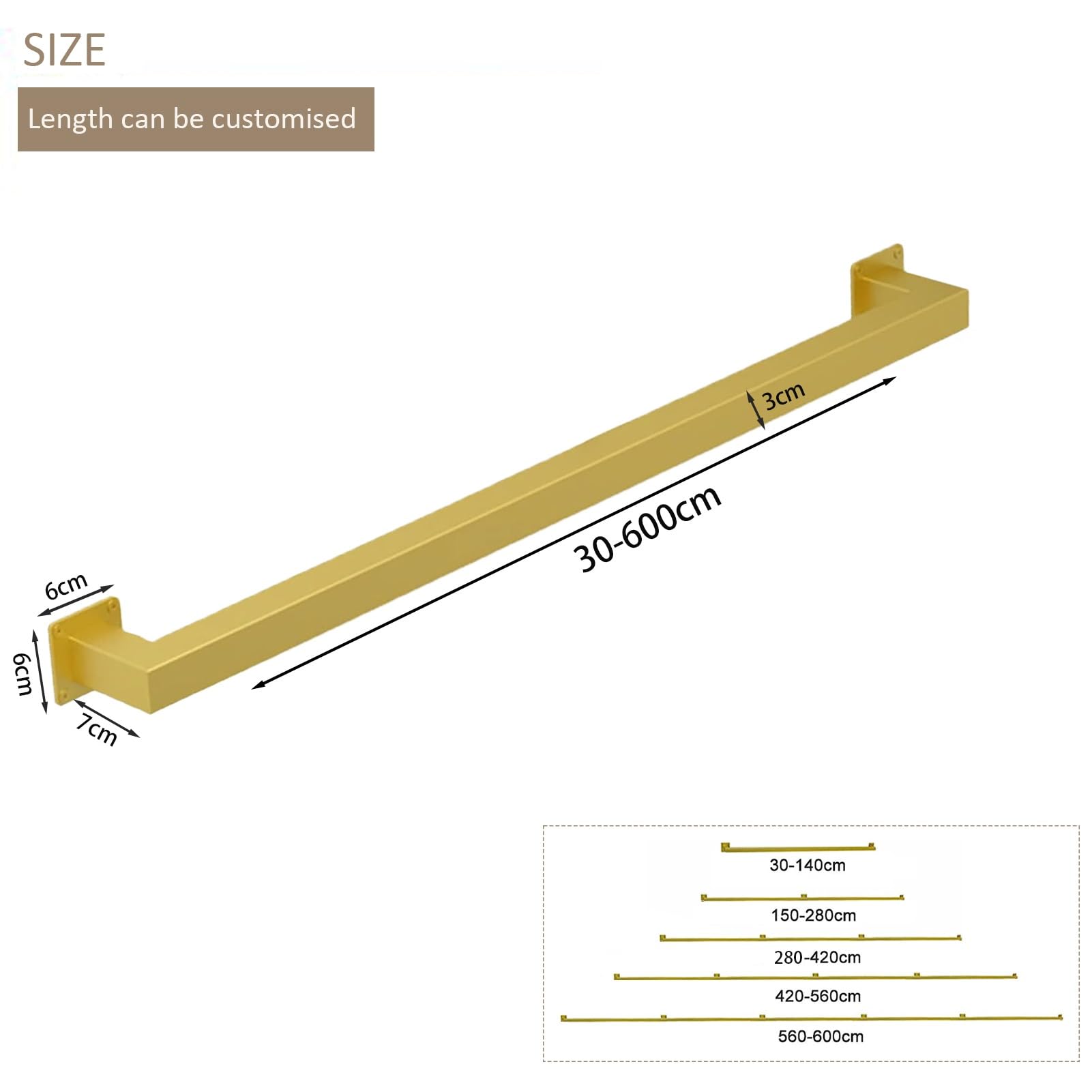 Escalier en fer forgé de 3,4 m | Garde-corps en tuyau galvanisé industriel pour une utilisation en intérieur/extérieur | Support mural – Finition dorée carrée
