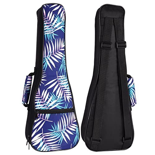 Borsa Ukulele Concerto 21 Pollici, Custodia Ukulele Soprano con Cerniera a Scorrimento, Maniglia per il Trasporto, Imbottitura Spessa e Custodia, Fogliame