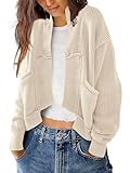 SENSERISE Womens Cardigan Sweaters Cable Knit Sweater Open Front Long Sleeve Chunky Cardigan Outerwear Coats(Cream Beige,M)