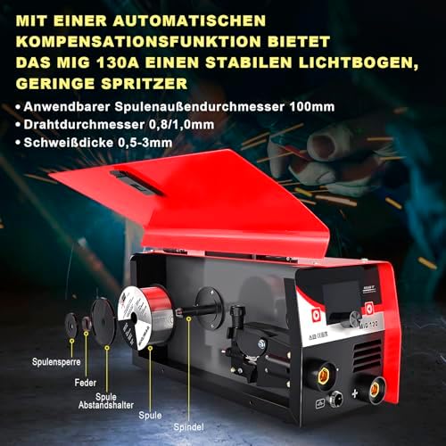 Bild 3 - VECTOR WELDING Fülldraht Schweißgerät 130 A, MIG MAG Schweissgerät für Anfänger, IGBT Interver Schweißgerät mit Elektrodenschweißfunktion, Schweißgerät Fülldraht ohne gas