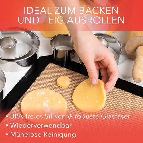 AVANA Backmatte aus Silikon (3er Set) Wiederverwendbare Backfolie Silikonmatte Antihaftbeschichtung Rutschfest Teigmatte Hitzebeständige Backunterlage