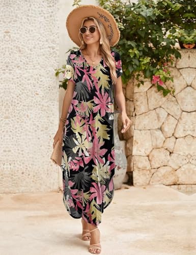 Image of JollieLovin Womens Plus Size Casual Summer Maxi Long Dress Short Sleeve T-Shirt Loose Sun Dress(L-5X)