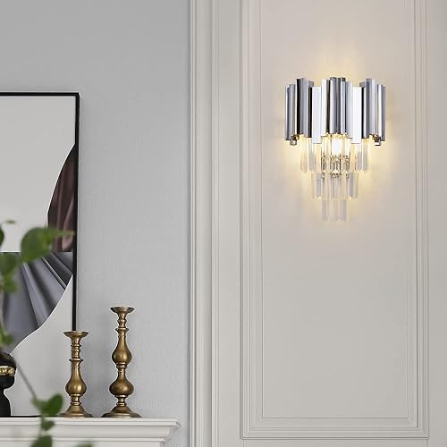 WABON Aplique de pared moderno, iluminación de pared de cristal, luces de pared de mediados de siglo para pasillo, baño, dormitorio, cromado