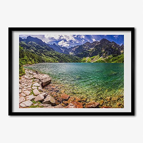 Peinture 70x50 cm Oeil De La Mer Des Tatry sous cadre en bois de haute finition