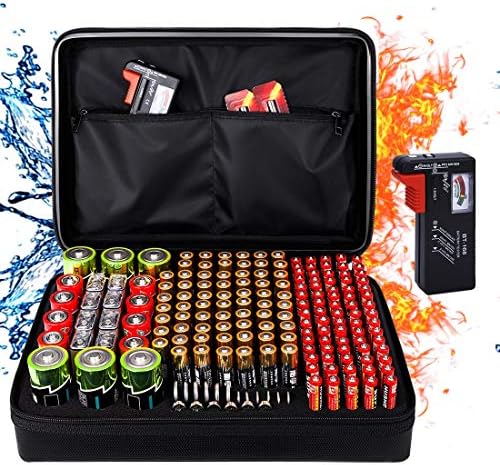 Fireproof Battery Organizer Storage Box Fireproof Waterproof Explosionproof Safe Carrying Case Bag Hard Holder, Holds 200+ Batteries AA AAA C D 9V, with Battery Tester BT-168 (Not Includes Batteries)
