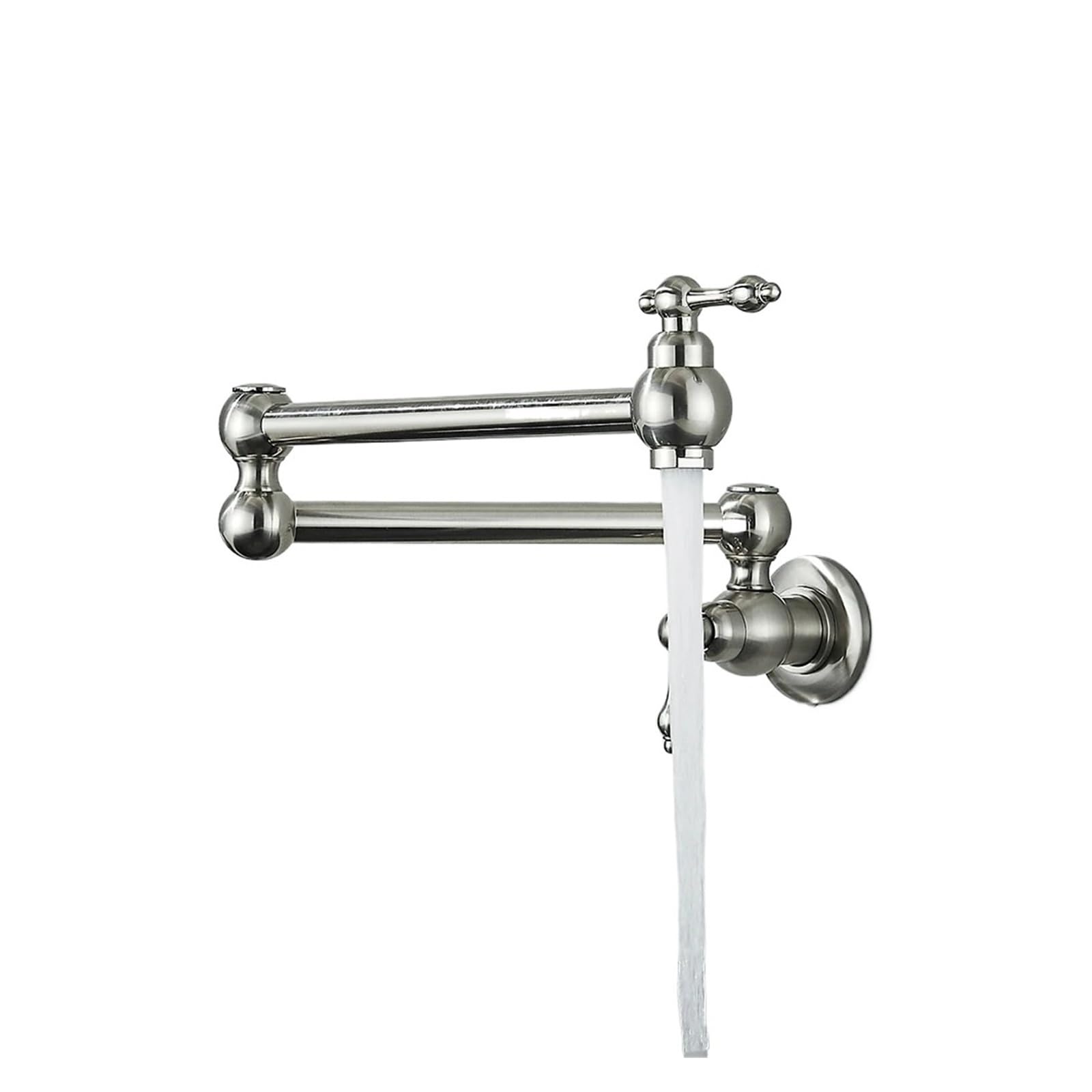 ZQFHSX Rotated Kitchen Sink Faucet Cold Water Tap Brass Basin Swivel Faucets Wall Mounted DIY Renovation(Nickel C)
