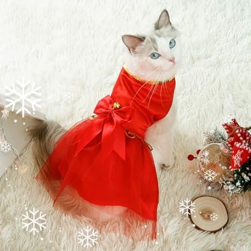IYOIYA 猫 ドレス 可愛い 服 コスプレ ペット 小型犬 ハロウィン コスチューム ワンピース 赤 クリスマス パーティー 記念日 イベント ウェア 女の子 衣装 フリフリ チュール スカート 蝶ネクタイ 着脱簡単 マジックテープ お正月 晴れ着 M