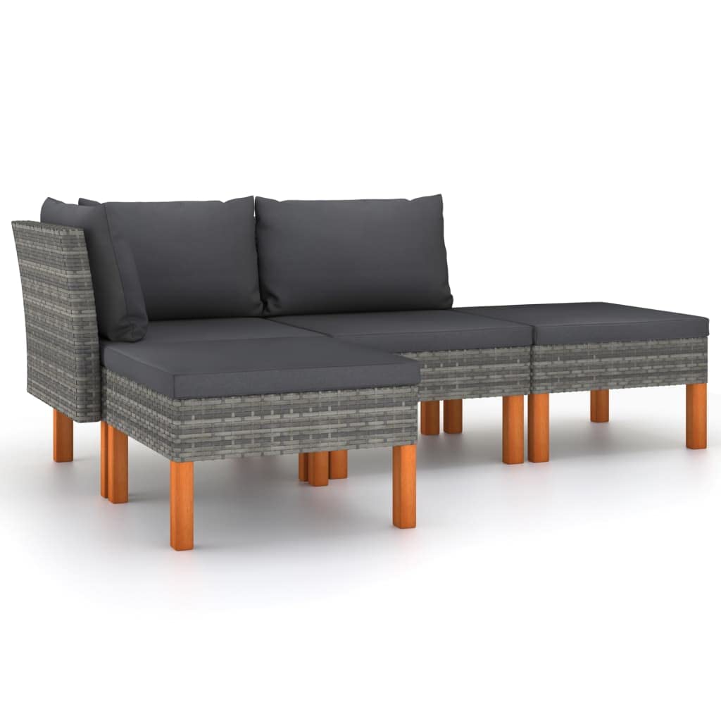 Set di 4 sale da giardino in polyrattan grigio con cuscino antracite, 60,5 x 64,5 cm, salvaspazio, resistente alle intemperie, per piccoli balconi, terrazze e giardini