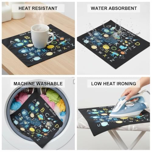 Image of Dining Table Mats Set of 2 - Alphabet Kids Theme,Digital Print, Washable, Indoor /Outdoor, Heat-Proof, Water Resistant, Wipe & Clean (47X33 cm) Black
