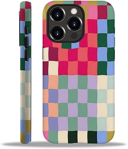 SEized Funda compatible con iPhone 14 Pro Max, funda colorida de tablero de ajedrez para niñas, mujeres, niños, hombres, funda protectora de
