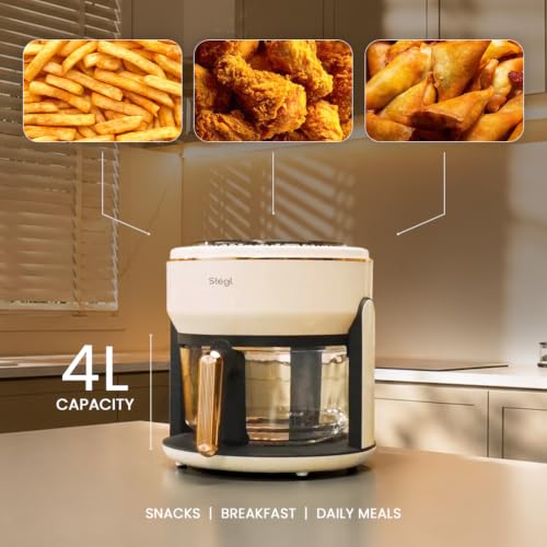 Image of Stegl Glass Air Fryer - 4L Transparent Cooking Window | Toxin-Free Air Fryer for Home with Digital Touch Control, 7 Preset Modes, 1200W Power, Compact Design, 1 Year Warranty