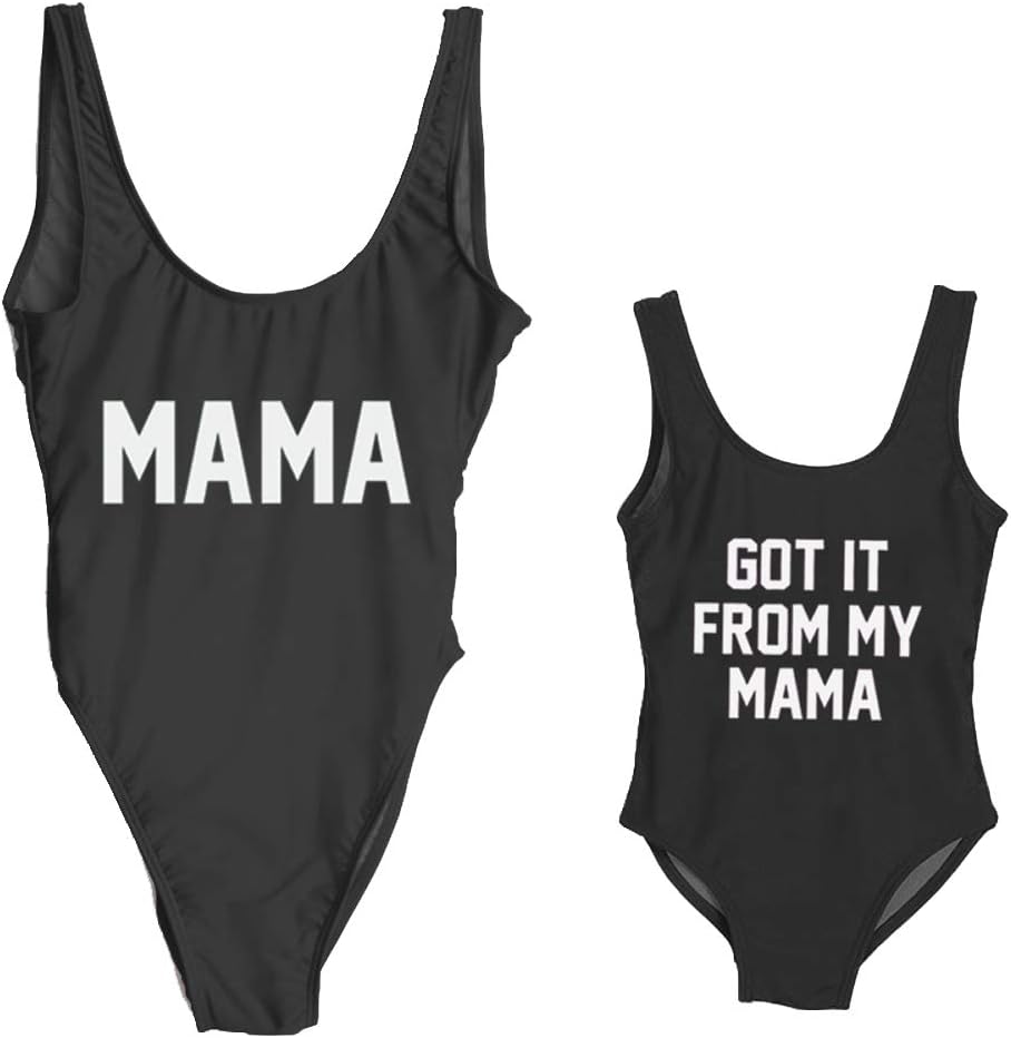Elightvap Family Matching Mother Child Letter Print Swimsuit Monokini Women Toldder Girl One Piece Bathing Suit Swimwear