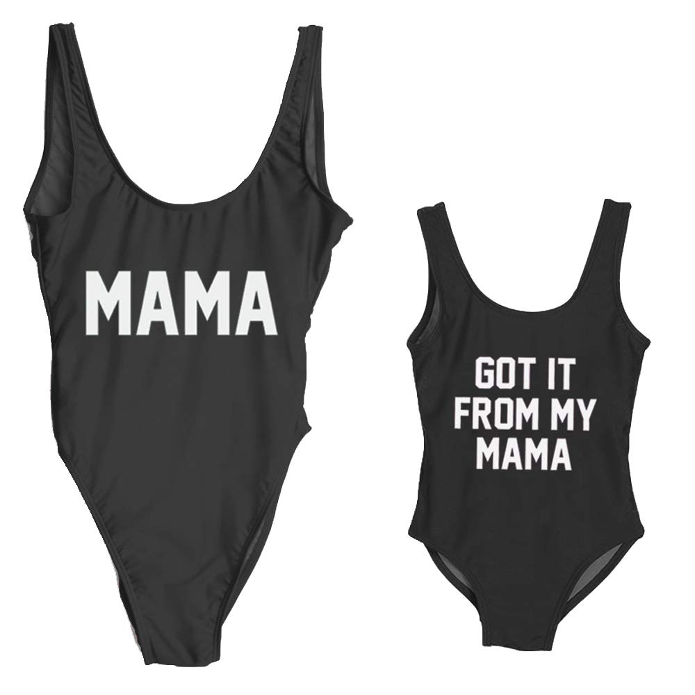 ElightvapFamily Matching Mother Child Letter Print Swimsuit Monokini Women Toldder Girl One Piece Bathing Suit Swimwear