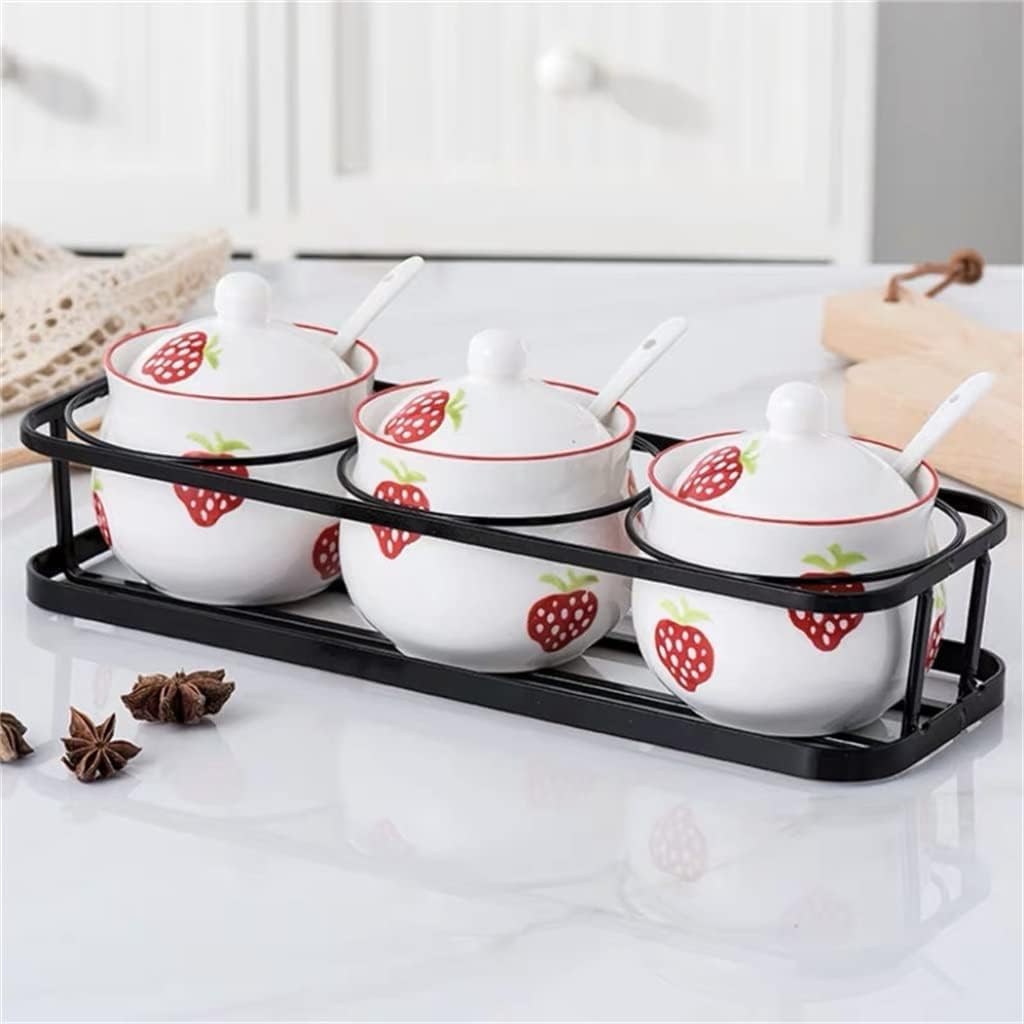 Seasoning jar Ceramic Strawberry Spice Jar Seasoning Bottle Condiment Container Kitchen Tools (C