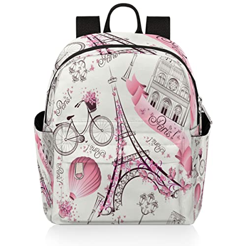 Flower Paris Mini Backpack Purse for Women, Eiffel Tower Lightweight Small Casual Travel Bag Daypack for Girls, Children, Teens, Adult School