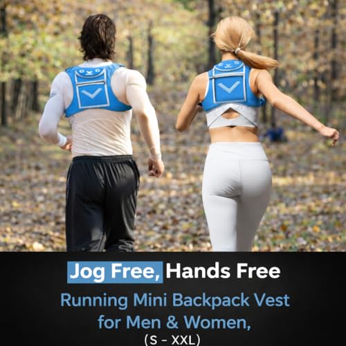Blue Running Mini Backpack Vest for Men & Women – Reflective with Hi-Viz, Holds Accessories, iPhone, Android, iPad Mini – Lightweight, Adjustable Gear for Fitness, Walking, Cycling, Hiking, Climbing! - image 2