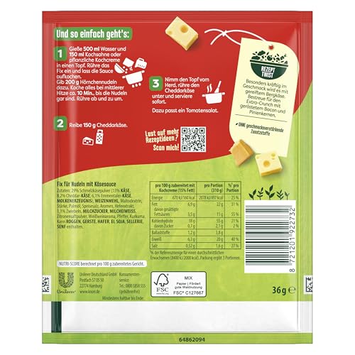 Knorr Fix Würzmischung Mac’n’ Cheese(Makkaroni in Käsesauce)für eine leckere Pasta ohne geschmacksverstärkende Zusatzstoffe 3 Portionen