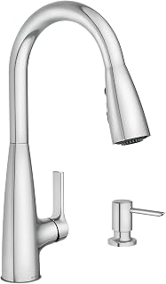 Moen Haelyn Chrome Single-Handle Pull-Down Sprayer Kitchen Faucet Featuring Power Boost for a Faster Clean, Soap Dispenser Included, 87627