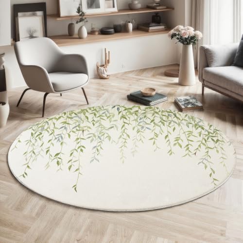 Tapis rond 80cm vert lavable en machine style aquarelle - 5