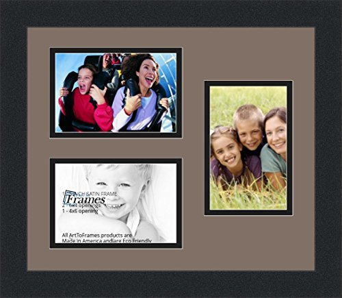 ArtToFrames Collage Photo Frame Double Mat with 3-4x6 Openings and Satin Black Frame
