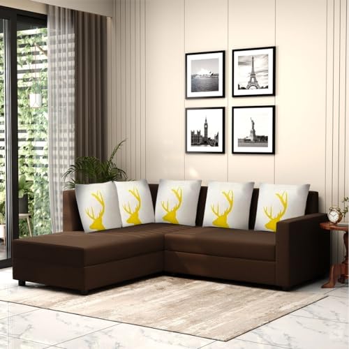 Sleepify Elegant 5 Seater Fabric LHS Corner L Shape Sofa Set (Brown)