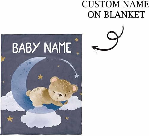 Miniatura 5 de YESCUSTOM Manta de bebé personalizada con nombre para niñas y niños, manta de bebé personalizada con diseño de luna, pequeña estrella, oso para