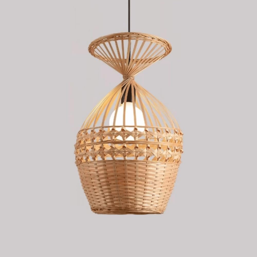 CHUNGYANG Bamboo Pendant Light Boho Handwoven Bamboo Wicker Lampshade Lighting Fixture Vintage Natural Materials Hanging Lamp Japanese-Style Hollow Out Chandelier Light Fixture for Kitchen Island