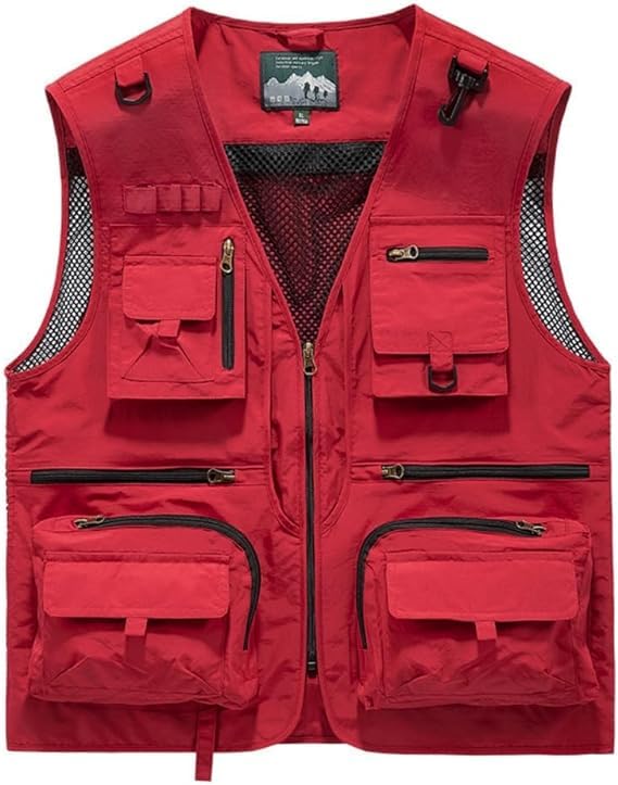 Breathable Mesh Zip Cargo Vest, Men's Multi-Pocket Quick Drying Tactical Vests, Outdoor Hiking Fishing Cargo Vest