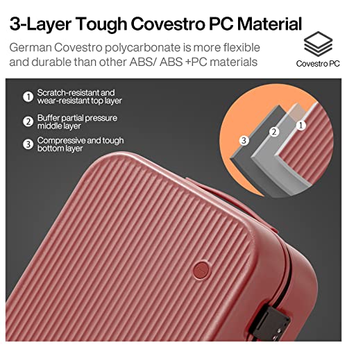 Mixi Carry On Luggage 20'' Suitcase With Spinner Wheels Hardshell Lightweight Rolling Suitcases Pc With Cover & Tsa Lock For Business Travel, Rio Red #TOP1
