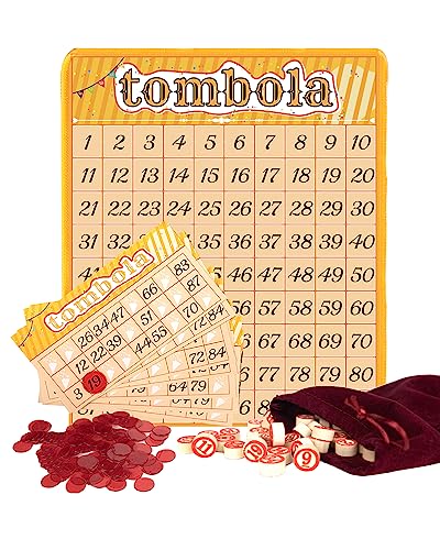 Extguds Tombola Bingo Game Vintage Tombola Italian Game Russian Lotto with number1-90 for Lottery for up to 24 Players