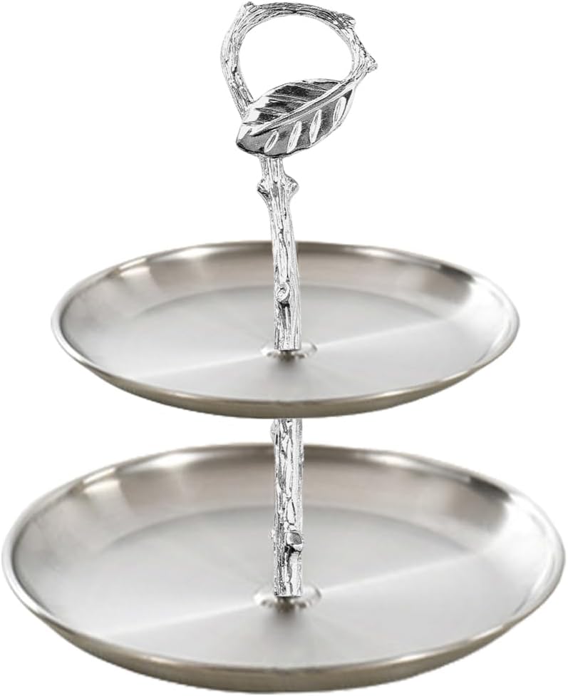 8 Sets 13.5’’ 3-Tier Cake Tray Stand Handle, Multi-Tier Metal Dessert Fruit Center Rod Heavy Duty Hardware Holder for Wedding Party Birthday Cupcake Platter Stand Fittings - Silver Leaves