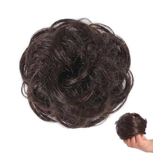 Moño Postizo de Pelo Liso para Mujer, Coletero con Extensiones de Cabello para Moños, Aspecto Natural y Elástico, Color Marrón Negro, Ideal para Uso Diario y Disfraces