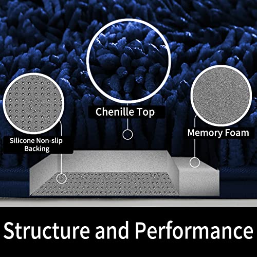 Image of Yimobra Chenille Bathroom Rugs Non Slip, Extra Thick Soft Absorbent Bath Rug 31.5x20 Inch, Machine Washable Quick Dry Bath Mat for Bathroom Floor, Tub and Shower, Home Decor Accessories, Dark Blue