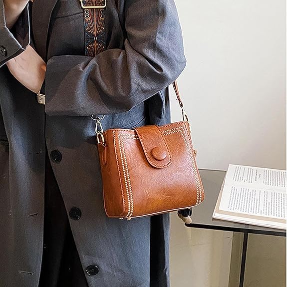 CLOUDEMO Vintage Fashion Bag with Adjustable Wider Shoulder Strap, Vintage Retro Small Water Bucket Bag for Women (Black)3