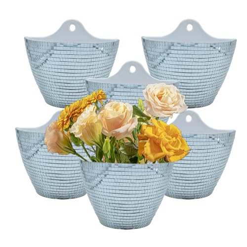 10 PCS Disco Wall Planters,Disco Wall Vase,Disco Plant Hanger,Disco Wall Flower Pot,Plastic Modern Hydroponic Hanging Wall Planters Vertical System for Indoor Living Plant, Garden,Silver,4.7*5.9IN