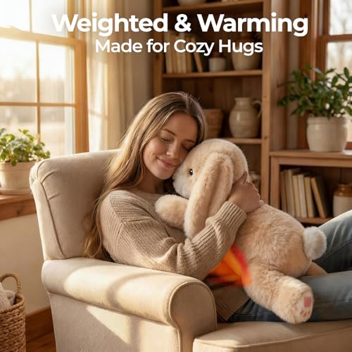 Image of Mewaii Weighted Stuffed Animals for Adults & Kids, 2-5 lbs - 23 inch Heatable Coolable Bunny Plush, Microwavable Adjustable Removable Inner Pad, Realistic Hug Comfort Easter Gift (Cream White)