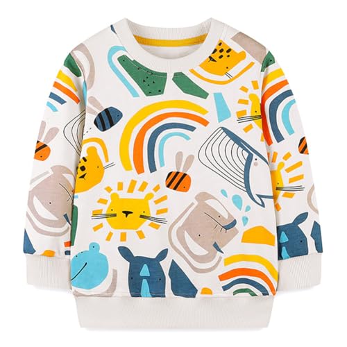 Kids Cartoon Long Sleeve Crewneck Sweatshirt Unisex Fun Farm Animal Print Sweater Shirt 2-7T
