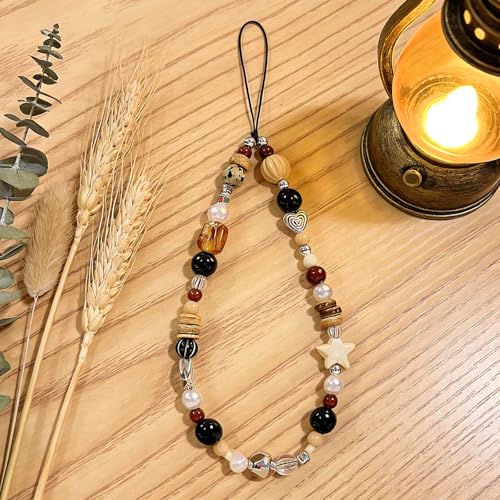 Image of Cute Beaded Camera Wrist Strap for Phone, Digital Camera Charm Lanyard, Pearl Beaded Chain for Bag Keychain Gift