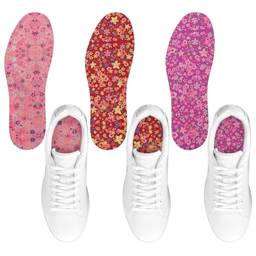 Image of 3 Pair Women No Show Socks Anti-Odor Sockless Shoe Insert Size 9-13 | Thin Shoe Insoles,Breathable,Comfort Barefoot Shoe Liner,Machine Washable,Moisture Control,Cute,Everyday Insole,Floral Print