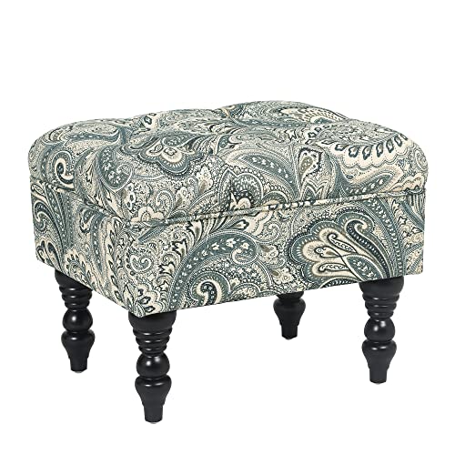 Adeco-20-Tufted-Ottoman-Vanity-Ottoman-Stool-with-Sturdy-Wood-Legs-Mid-Century-Teal-Boho-Paisley-Floral-Faux-Linen-Upholstered-Foot-Rest Adeco 20 Tufted Ottoman Vanity Ottoman Stool with Sturdy Wood Legs Mid Century Teal Boho Paisley Floral Faux Linen Upholstered Foot Rest