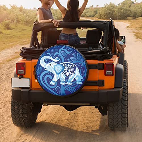 Image of Delerain Blue Elephant Spare Tire Covers Waterproof Dust-Proof Spare Wheel Cover Universal Fit for Trailer, RV, SUV, Truck and Many Vehicle (17 Inch for Diameter 31 inch-33 inch)