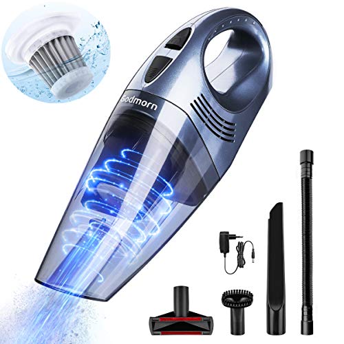 Godmorn Handheld Cleaner Cordless, Handheld Vacuum Cleaner with 4 nozzles 100W 6000Pa Strong Cyclonic Suction Portable Rechargeable Vac, Quick Charge & Long Running Time for Home & Office