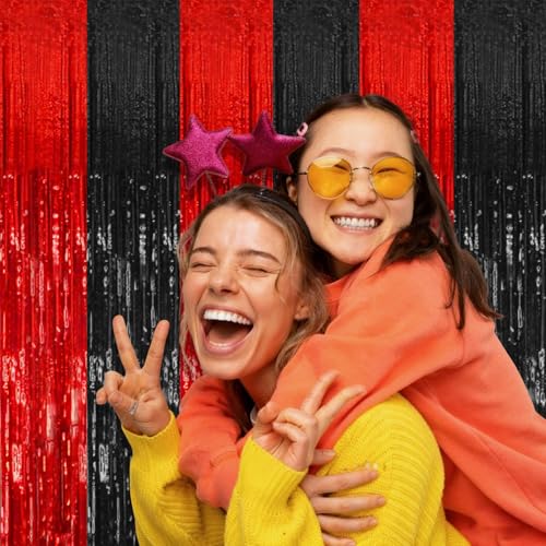 Image of 5 Pack Black and Red Backdrop Party Decorations Tinsel Curtain Halloween Party Streamer Foil Fringe Birthday Decorations Photo Booth Fancy Ball Christmas New Year Graduation Party Decor Decor