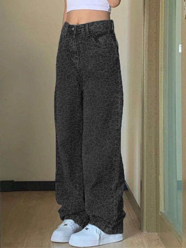 EMMIOL Mid-Low Rise Baggy Jeans for Women, Straight Leg Vintage Boyfriend Jeans with Distressed Details