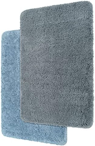 CULIMIND 2 Piece Luxury Thick Bathroom Rugs Set, Non-Slip and Absorbent Bath Mats Set, Size 31x20, Microfiber with TPR Backing, Gray and Blue