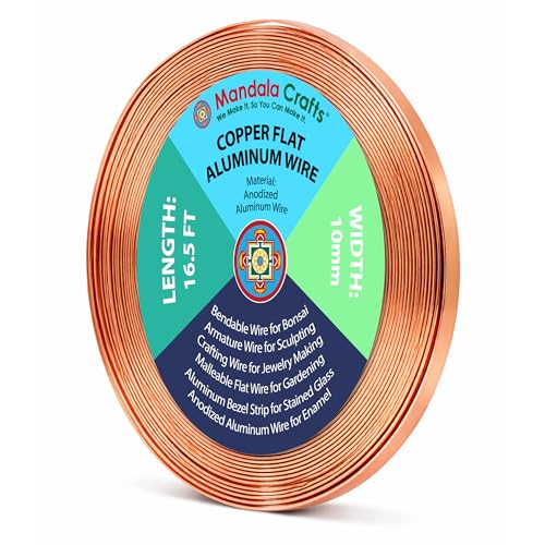 Image of Mandala Crafts 10mm Copper Tone Flat Aluminum Crafting Wire for Sculpting | 16.5 Feet, Anodized, Colored, Tarnish Resistant, Bendable, Flexible, for Jewelry Making, Bezel, Bonsai, Armature, Outdoor
