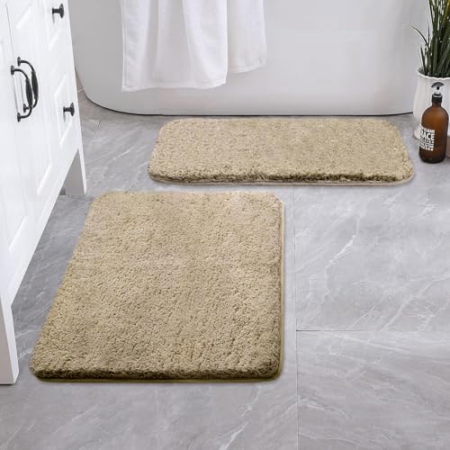 Image of LUXE HOME INTERNATIONAL Microfiber Rectangular Home Bath Mat Super Soft Non Slip Vegas Mats for Bathroom, Kitchen, Bedroom, and Door (40X60 Cm, Beige) Pack of 2