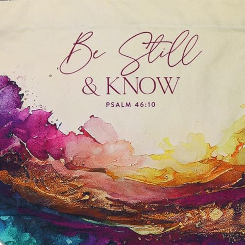 Bolso tote de algodón con diseño acuarela 'Grace & Truth Be Still' (Salmo 46:10), multicolor, 16 x 14.5 pulgadas miniatura 3